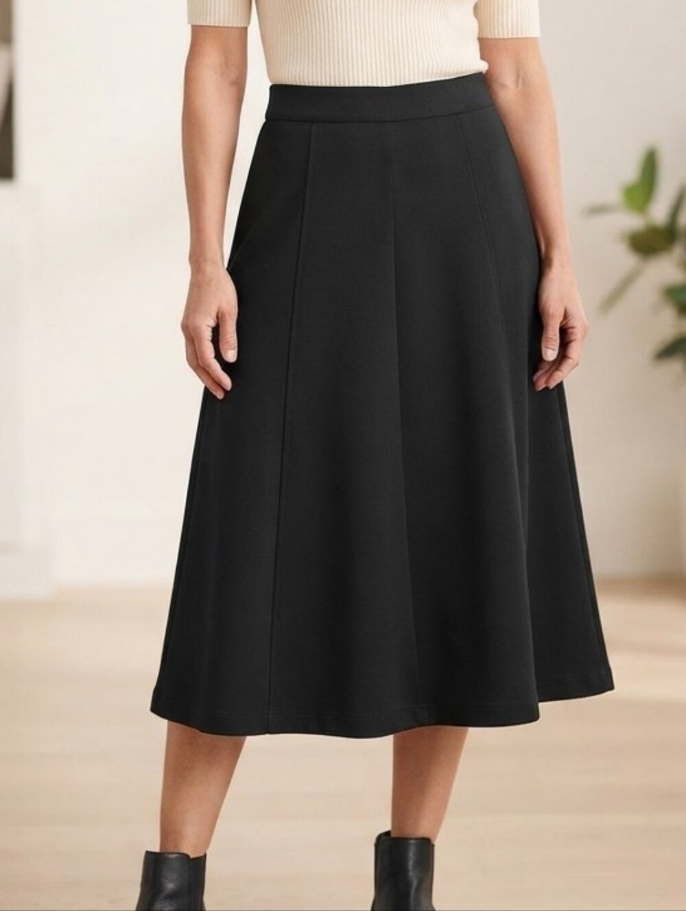 Only Necessities Black A-Line Midi Skirt Size Small Petite Stretch Knit